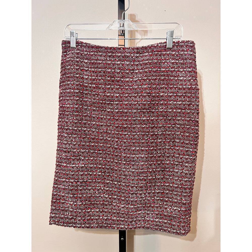 ☀️Karl Lagerfeld Paris High Rise Tweed Knee Length Pencil Skirt Red Women's 8